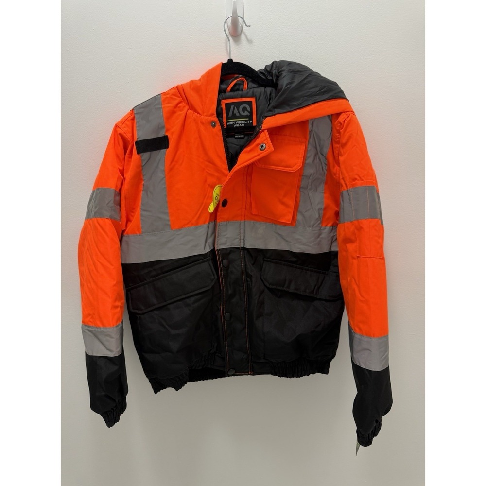 Arctic Quest Hi Vis Class 2 Insulated Hood Work Jacket Orange Black Size S ANSI